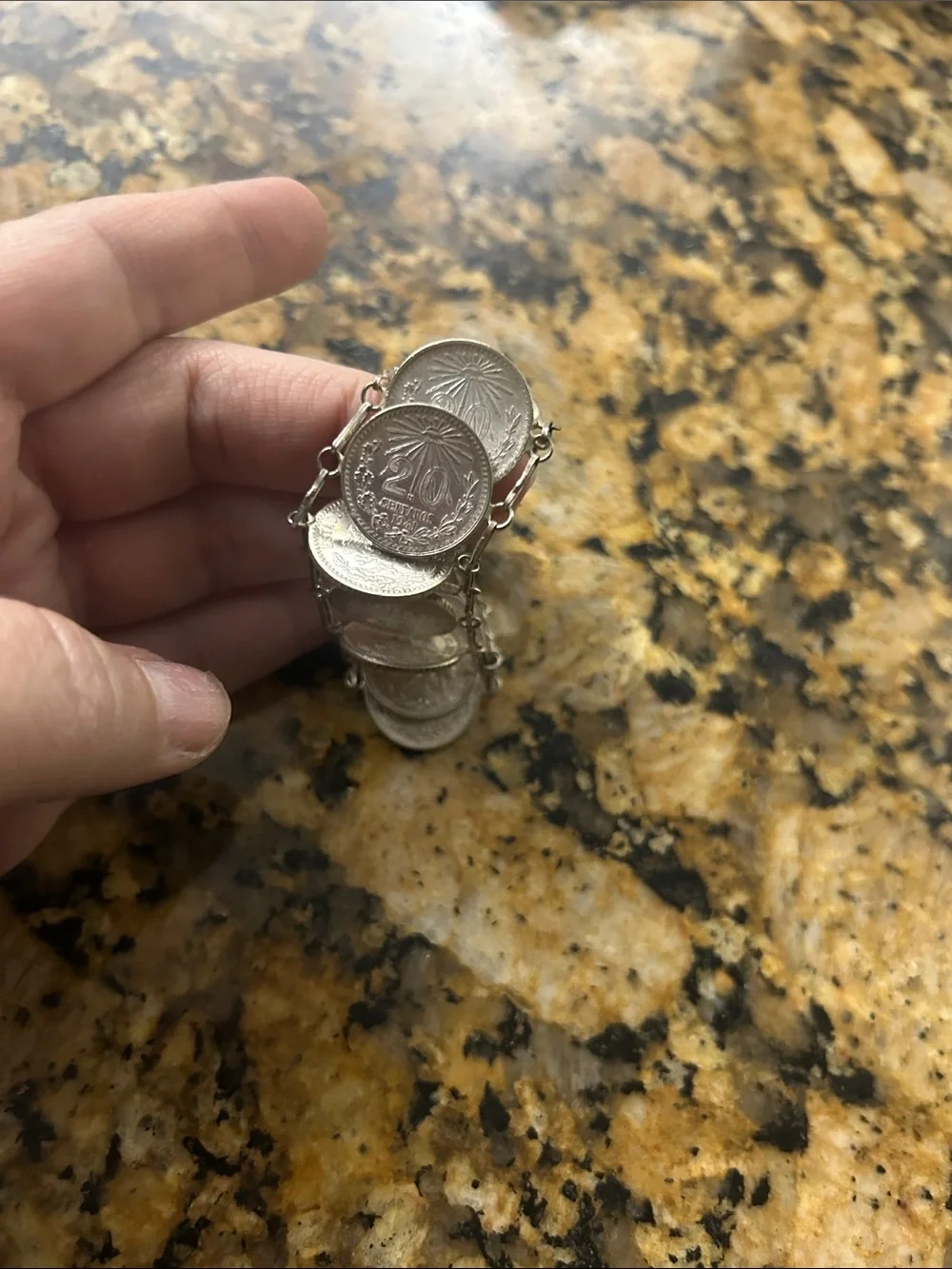 Vintage 19 Piece 1940’sMexico 20 Cent SILVER Coin Link Bracelet 20 Centavos